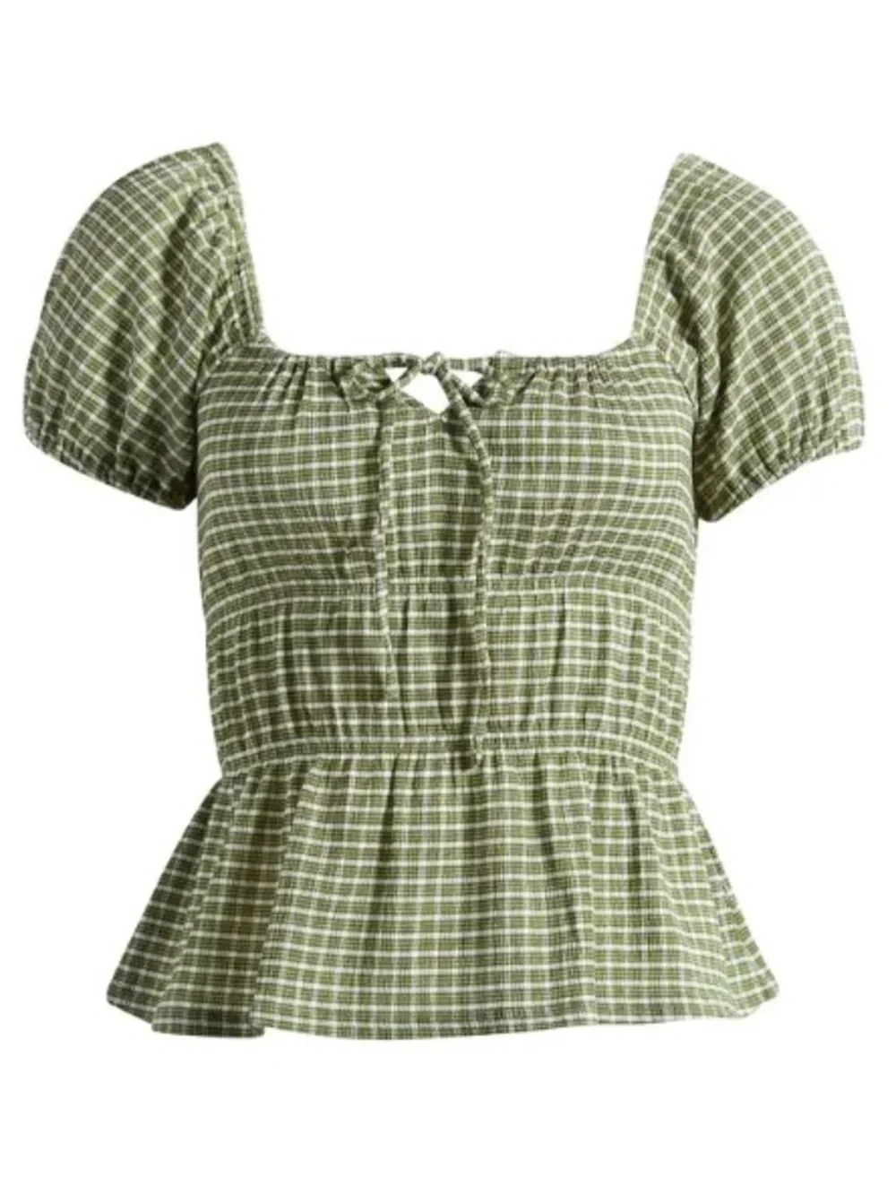 MADEWELL Green Gingham Tiered Peplum Top